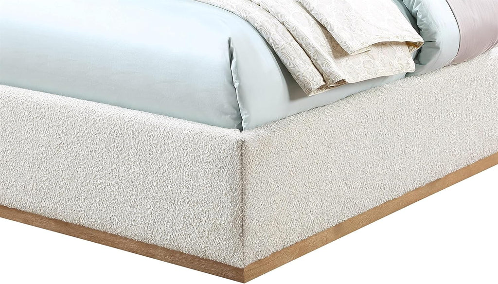 Meridian Furniture MonacoCream-T Monaco Collection Modern | Contemporary Boucle Fabric Upholstered Twin Bed withSolid Wood Natural Wire Brush Finish, 43.5' W x 82.5' D x 52' H, Cream, Twin