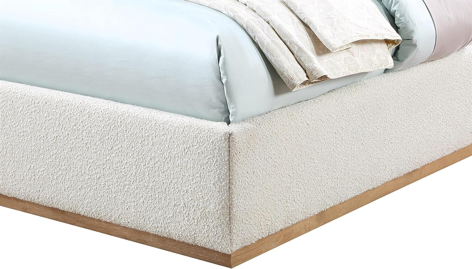 Meridian Furniture MonacoCream-T Monaco Collection Modern | Contemporary Boucle Fabric Upholstered Twin Bed withSolid Wood Natural Wire Brush Finish, 43.5' W x 82.5' D x 52' H, Cream, Twin