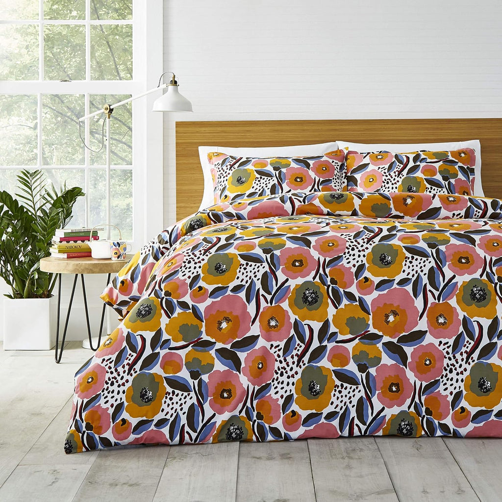 Marimekko - King Duvet Cover Set, Cotton Percale Bedding with Matching Shams & Button Closure, All Season Home Decor (Rosarium Pink, King)