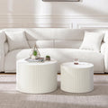Round Nesting Coffee Table Set of 2 for Living Room, Modern End Table MDF Finish Side Table Circular Coffee Table 2 Pieces for Small Space No Assembly Request - White