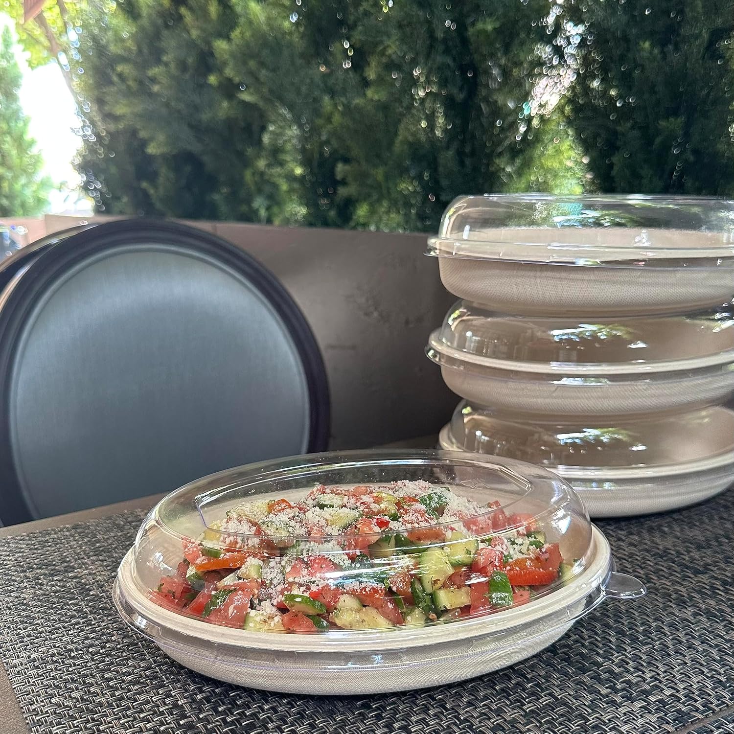 32 oz Disposable Compostable Fiber Oval Burrito Bowls with Dome Lids Heavy-Duty, Eco-Friendly Natural Bagasse Unbleached, Heat Resistant, Biodegradable Paper Salad Bowls Alternative to Plastic (200)