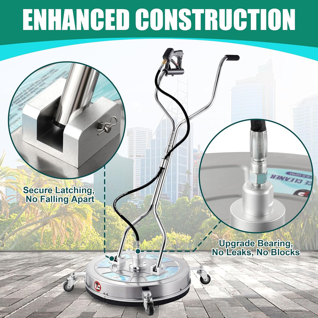 Tool Daily 24' Pressure Washer Surface Cleaner Attachment with Dual Handles, Stainless Steel Driveway Cleaner for Power Washer with Wheels, Pressure Wash Concrete, 4500 PSI