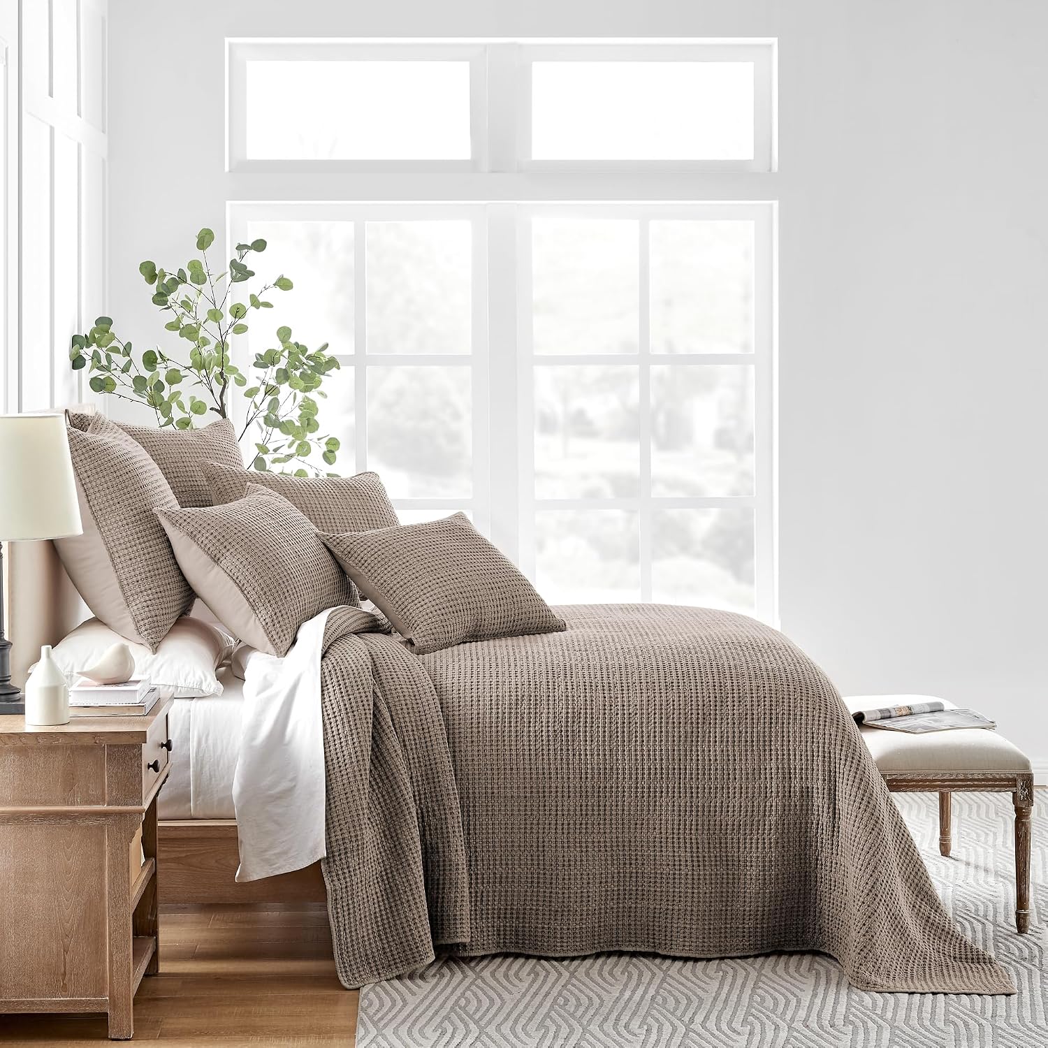 Levtex Home Mills Waffle Full Bedspread Set (100x104in) with 2 Pillow Shams (26x20in) - Cocoa - Cotton Waffle Full Size Bedspread Set - Lightweight, Soft, Pre-Washed