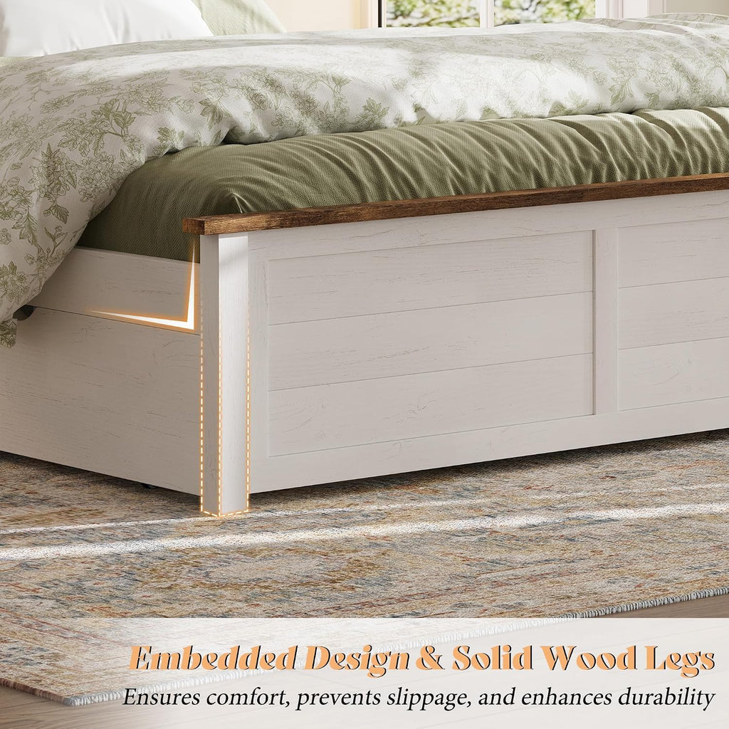 AMERLIFE Twin Bed Frame with Headboard, Platform Beds with 4 Storage Drawers, Wood Slats Support, Wood Bed Frame for Bedroom, White