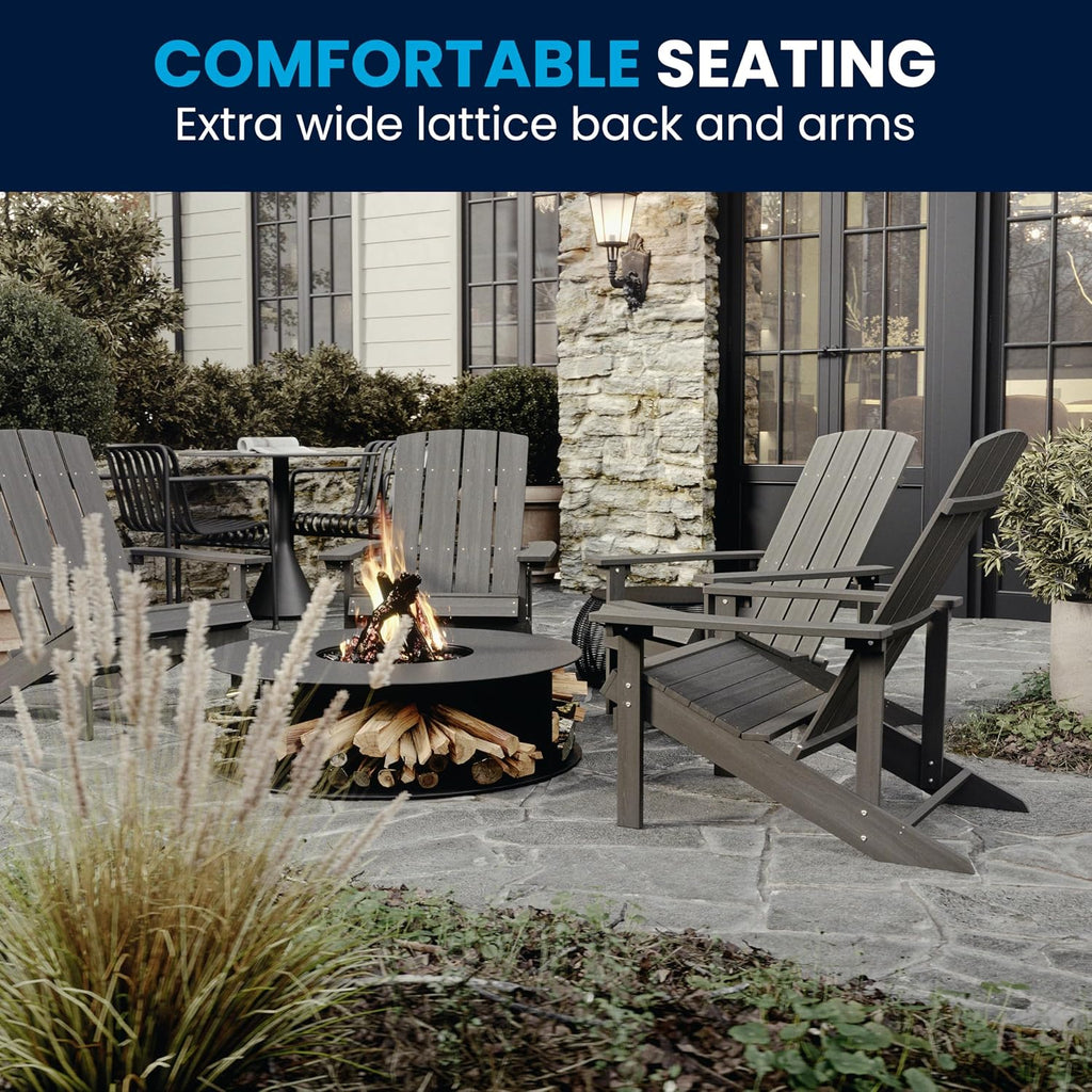 Flash Furniture Charlestown Indoor/Outdoor Faux Wood Adirondack Chair, Weather-Resistant Polyresin Patio Adirondack Chair with 350-lb. Static Weight Capacity, Gray
