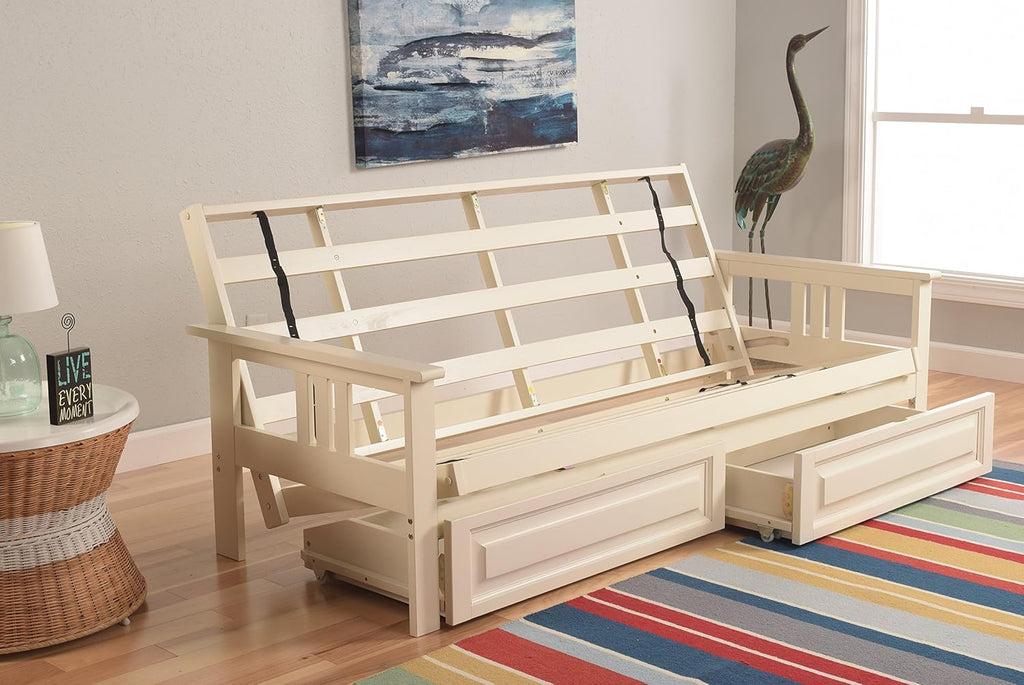 Kodiak Futons Monterey Futon Frame with Drawers, Included, Antique White