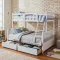 Merax Wood Bunk Bed with Drawers,Convertible Wood Bunk Bed with Ladders and Two Storage Drawers,Solid Wood Detachable Bed Frame with Ladders,Twin Over Full Size,White