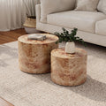 Nesting Coffee Table Set of 2, Modern Round Coffee Table Drum Side Table, Wooden Circle Accent Tables End Tables for Small Spaces Living Room Bedroom Office, Natural Burl