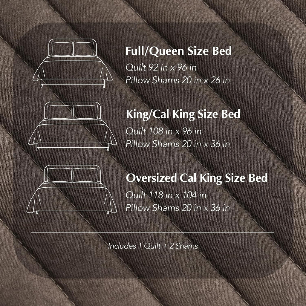 EVERGRACEHOME Cotton Sateen Quilt Set Oversized King, Pre-Washed Cotton Channel Stitch Coverlet Bedspread, 3 Pieces Lightweight Soft Bedding Sets for All Season, with 2 Pillow Shams, Mocha Brown