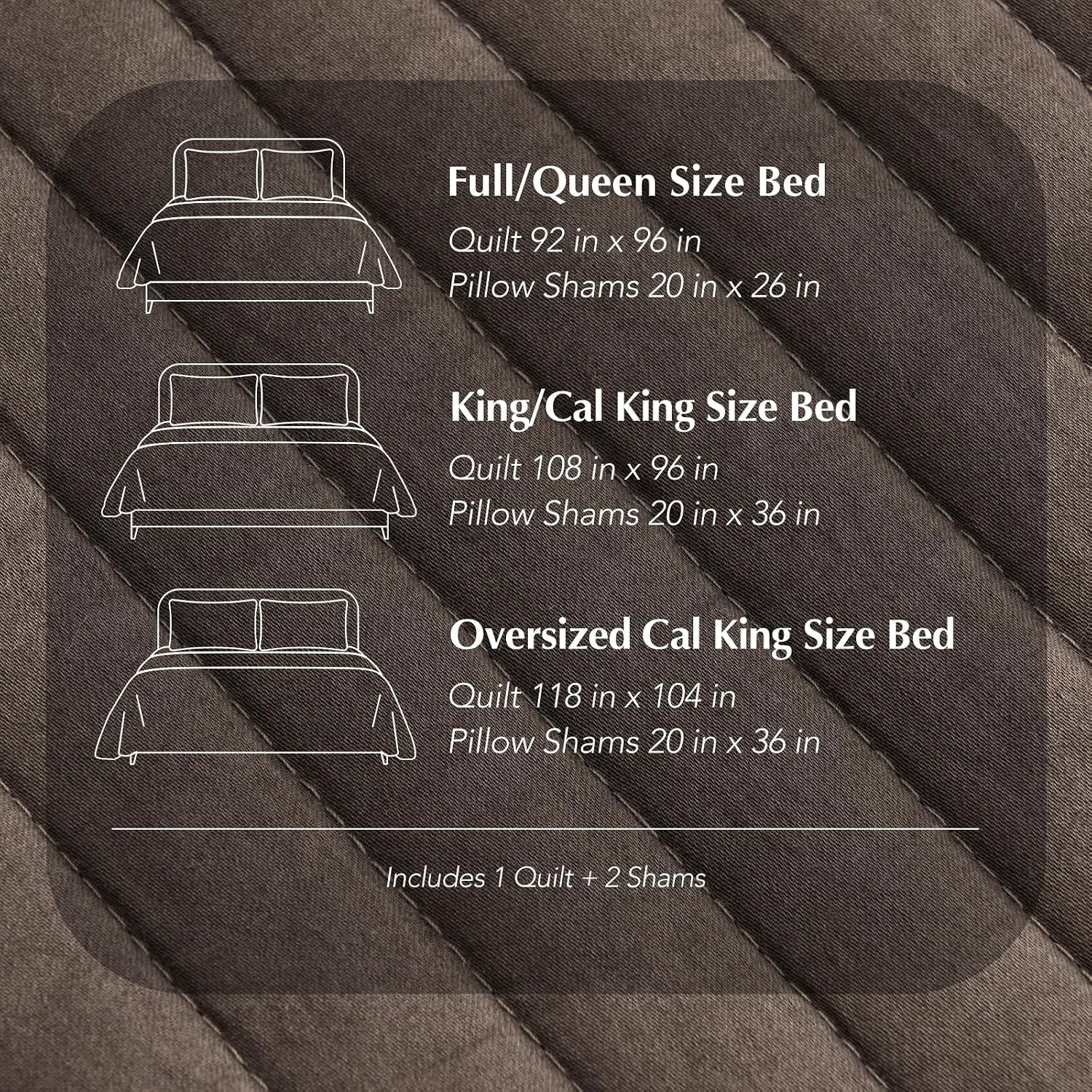 EVERGRACEHOME Cotton Sateen Quilt Set Oversized King, Pre-Washed Cotton Channel Stitch Coverlet Bedspread, 3 Pieces Lightweight Soft Bedding Sets for All Season, with 2 Pillow Shams, Mocha Brown