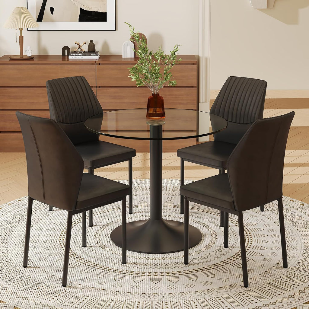 Dining Room Chairs Set of 4,Comfortable,Fashionable Soft Padded Kitchen Chairs High Backrests Metal Legs. Suitable for Living Room and Bedroom (Black Set of 4)