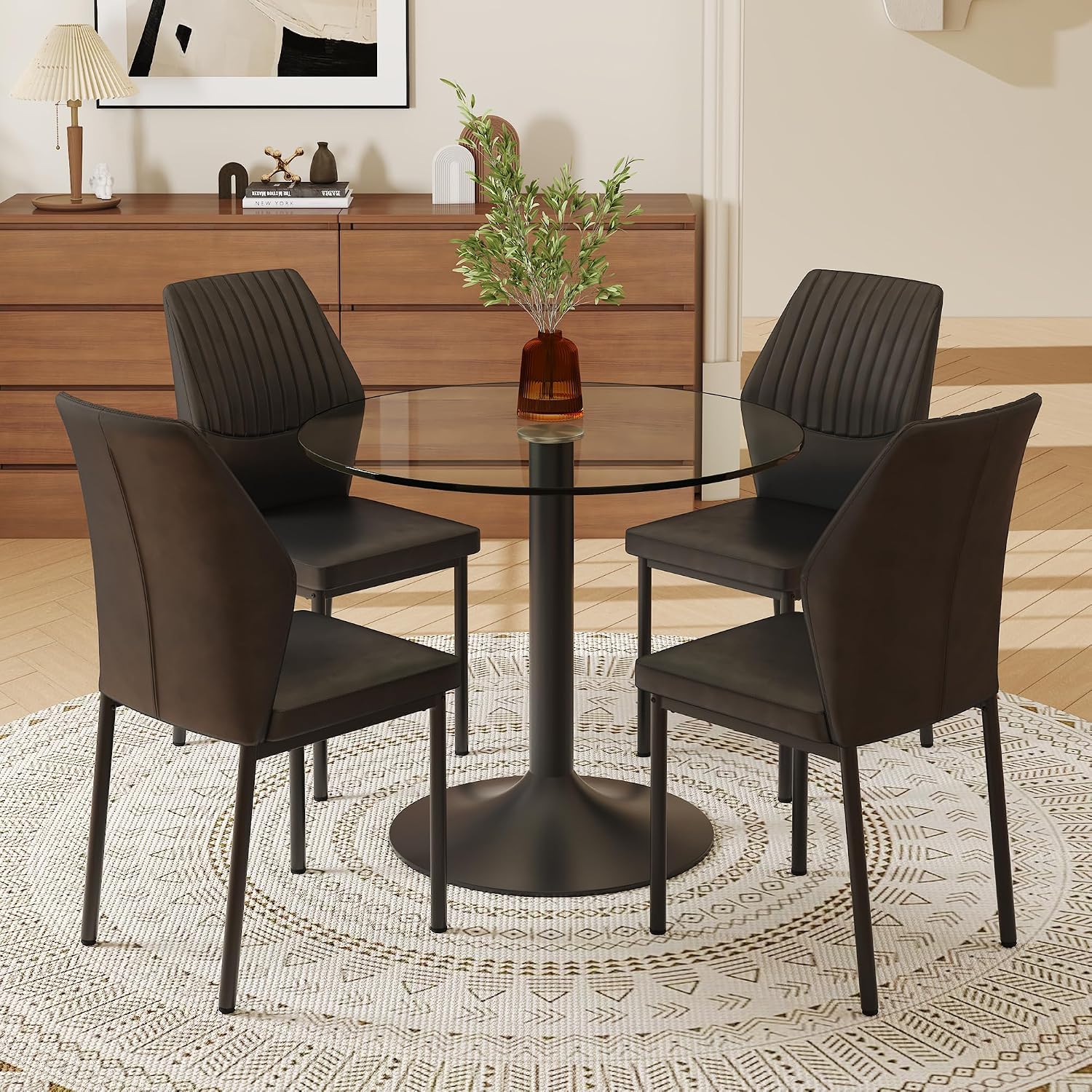 Dining Room Chairs Set of 4,Comfortable,Fashionable Soft Padded Kitchen Chairs High Backrests Metal Legs. Suitable for Living Room and Bedroom (Black Set of 4)