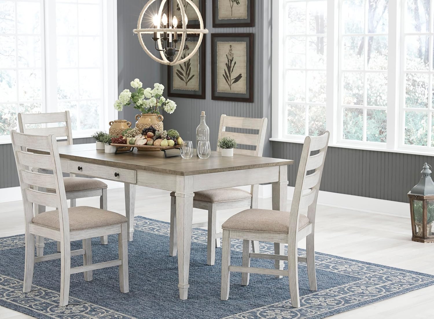 Signature Design by Ashley Skempton Modern Farmhouse Dining Room Chair, 2 Count, Ladderback Design, Wood, 17.75' W x 21.5' D x 38.63' H, White and Light Brown