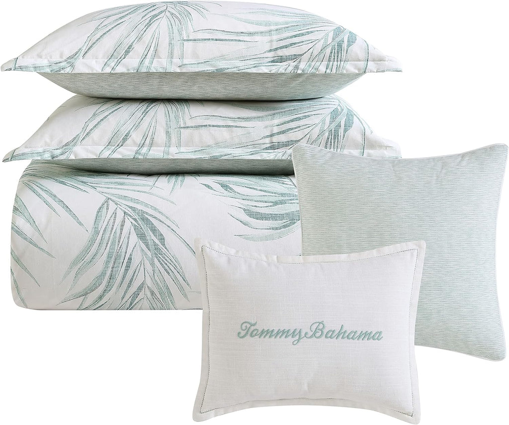 Tommy Bahama- Queen Comforter Set, Cotton Reversible Bedding Set, Includes Matching Shams with Throw Pillows (Canyon Palms Green, Queen)