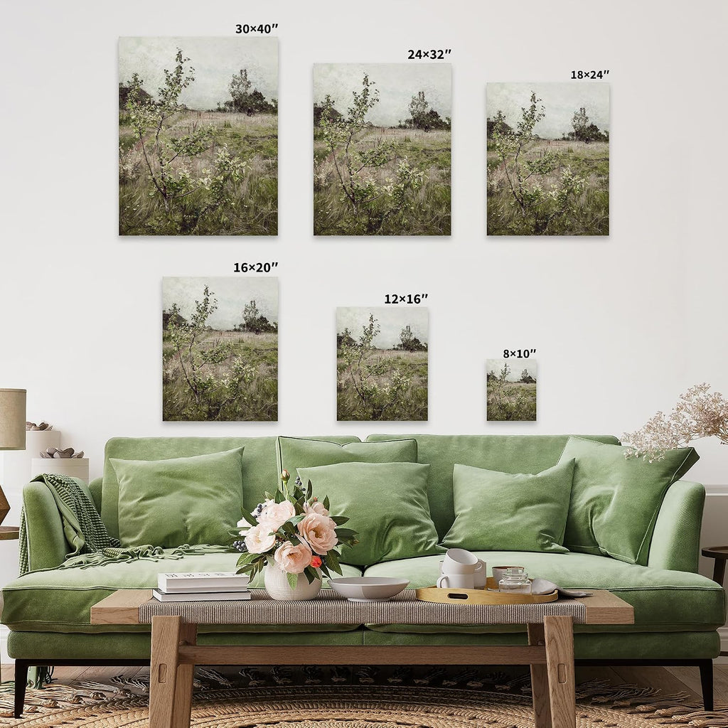 Poster Master Field of Meadows Canvas - Retro Countryside Landscape Painting Print - Nature Art - Gift for Men & Women - Decor for Farmhouse, Living Room, or Bedroom - 24x32 STRETCHED Canvas
