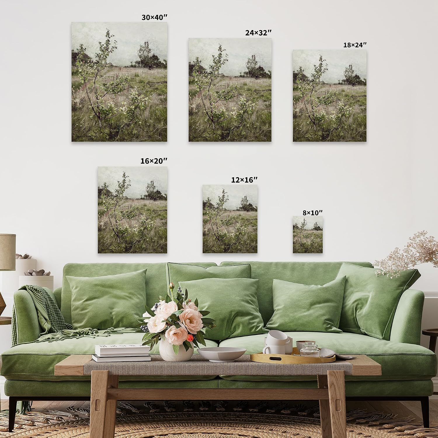 Poster Master Field of Meadows Canvas - Retro Countryside Landscape Painting Print - Nature Art - Gift for Men & Women - Decor for Farmhouse, Living Room, or Bedroom - 24x32 STRETCHED Canvas