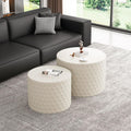 Round Nesting Coffee Table Set of 2, Modern Circular Side Table Set with Honeycomb Design, 2 Piece Nesting End Table Accent Tables Coffee Table for Living Room Bedroom Apartment - Beige