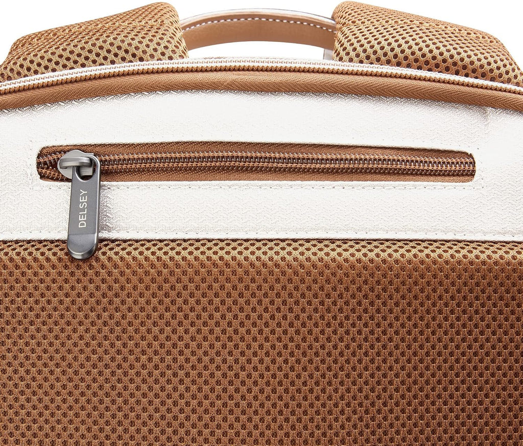 DELSEY PARIS Chatelet Air 2.0 - Travel Laptop Backpack - Fits 14' Laptop - Water-Repellent Recycled Fabric Backpack - Vegan Leather Trim - Smart Trolley Band, Angora
