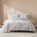 Lush Decor x Chuks Collins Cascade Wave Duvet Cover 3 Piece Set Queen Gray & White - Cotton Duvet Cover Queen - Luxury Bedding Set - Gray Duvet