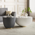 Round Coffee Table Set, 27.56' White Drum Center Table and 19.69' Grey Coffee Table Set, 2 Pieces Living Room Table Set with Sintered Stone Tabletop, Fluted PU Leather Covered and Metal Base