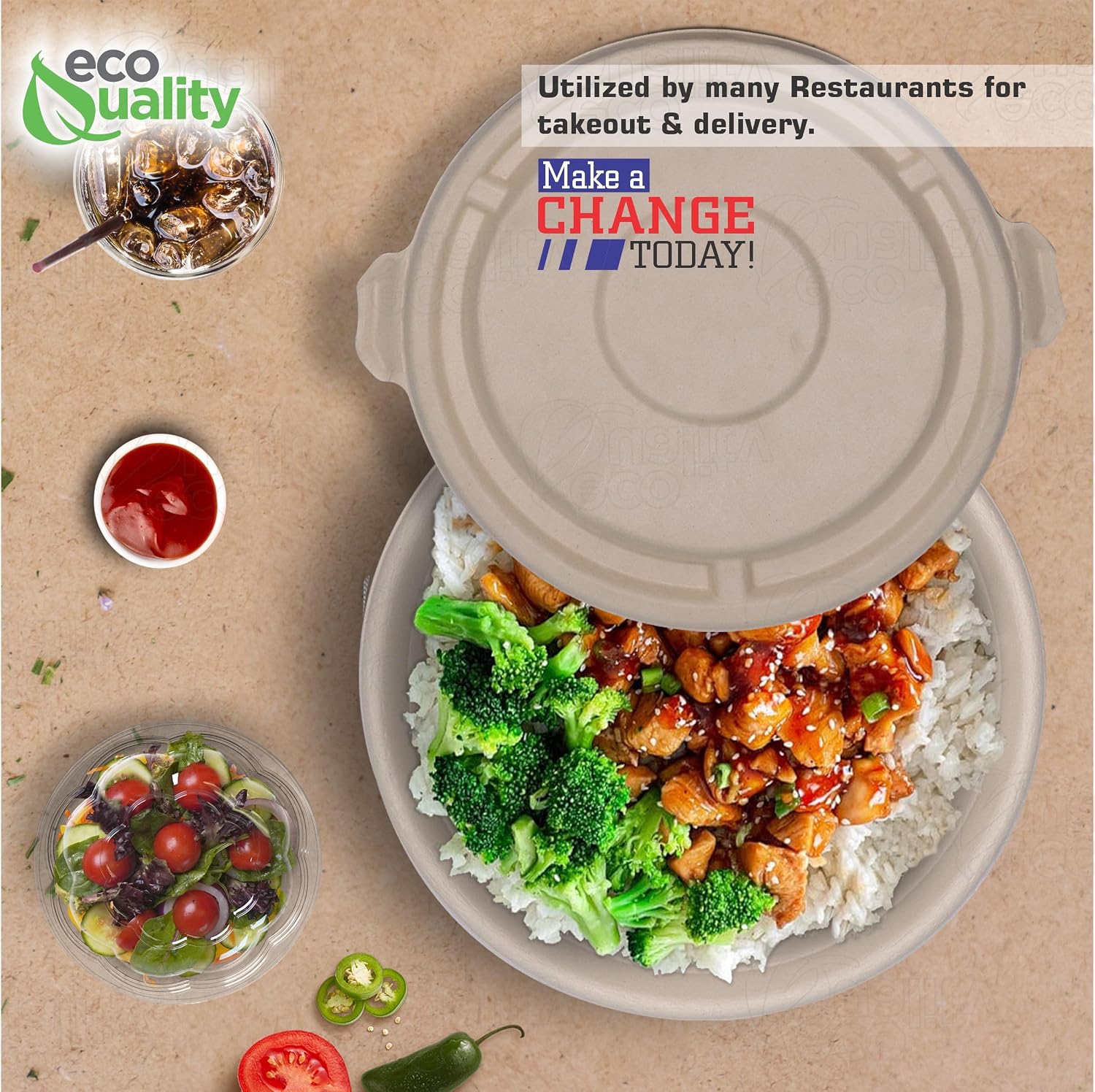 40 oz Round Disposable Compostable Paper Bowls with Fiber Dome Lids - Heavy Duty, Eco-Friendly Natural Sugarcane Bagasse, Heat Resistant, 100% Biodegradable Salad Bowls Alternative to Plastic (400)