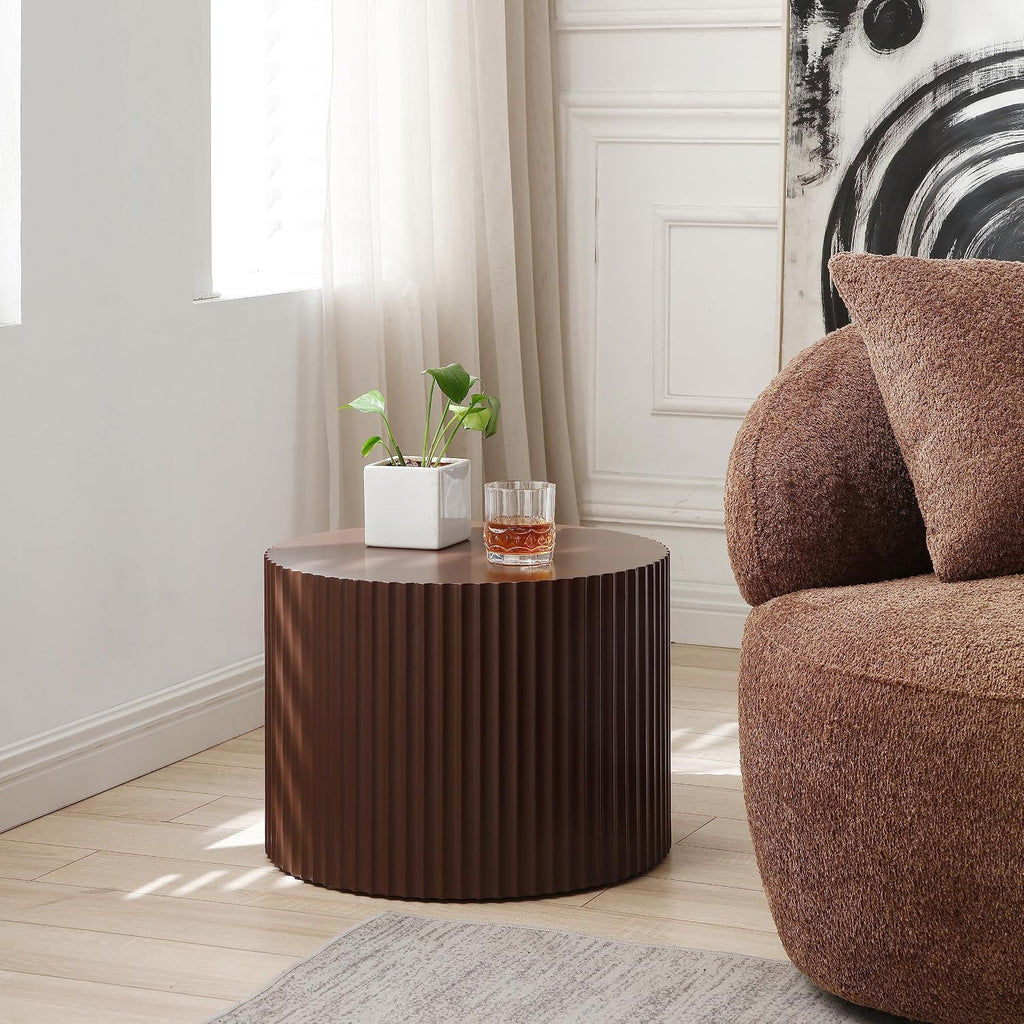 Modern Nesting Coffee Table, Round Wood End Table Set of 2 for Small Space, Living Room - Brown