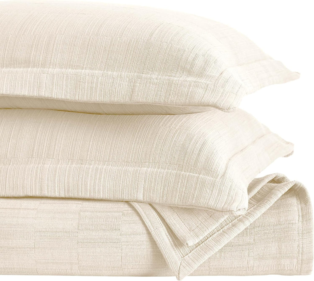 Superior 3 Piece Cotton Bedspread and Sham Set, Home Bed Decor, Decorative Bed Spread, 2 Pillow Shams, Medium Weight, Textured Matelasse Coverlet, Bedding Essentials, Zenith Collection, King, Ivory