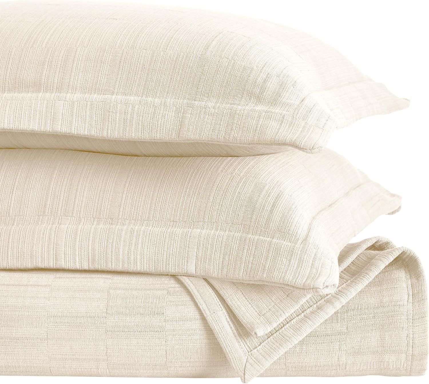 Superior 3 Piece Cotton Bedspread and Sham Set, Home Bed Decor, Decorative Bed Spread, 2 Pillow Shams, Medium Weight, Textured Matelasse Coverlet, Bedding Essentials, Zenith Collection, King, Ivory