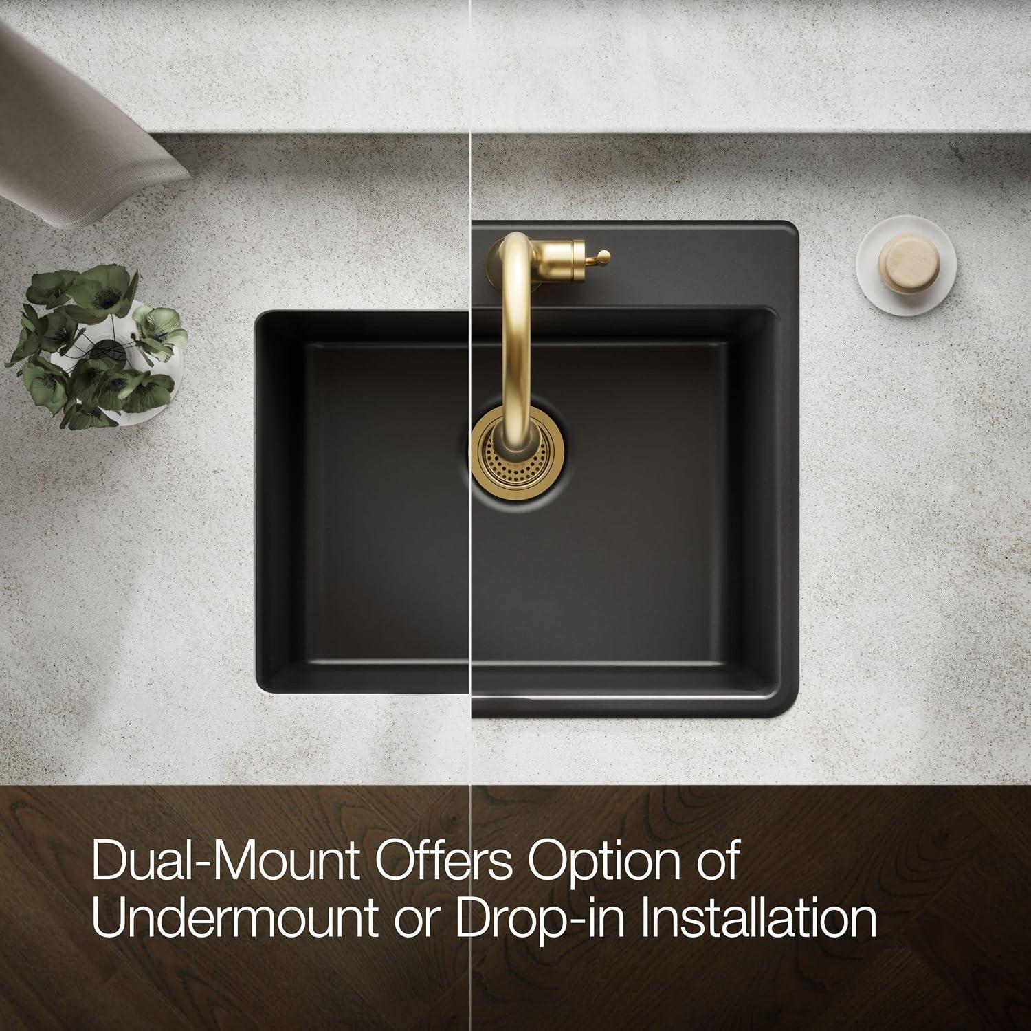 KOHLER 28003-1-CM1 Kennon® 25' Top-/Undermount Single-Bowl Kitchen Sink, Includes Sink Rack, Matte Black