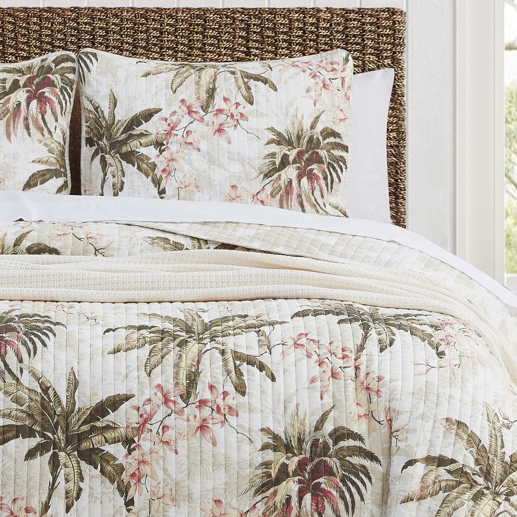 Tommy Bahama - Twin Quilt Set, Reversible Cotton Bedding with Matching Sham, Pre-Washed for Added Softness, Dorm Essentials (Bonny Cove Ivory)