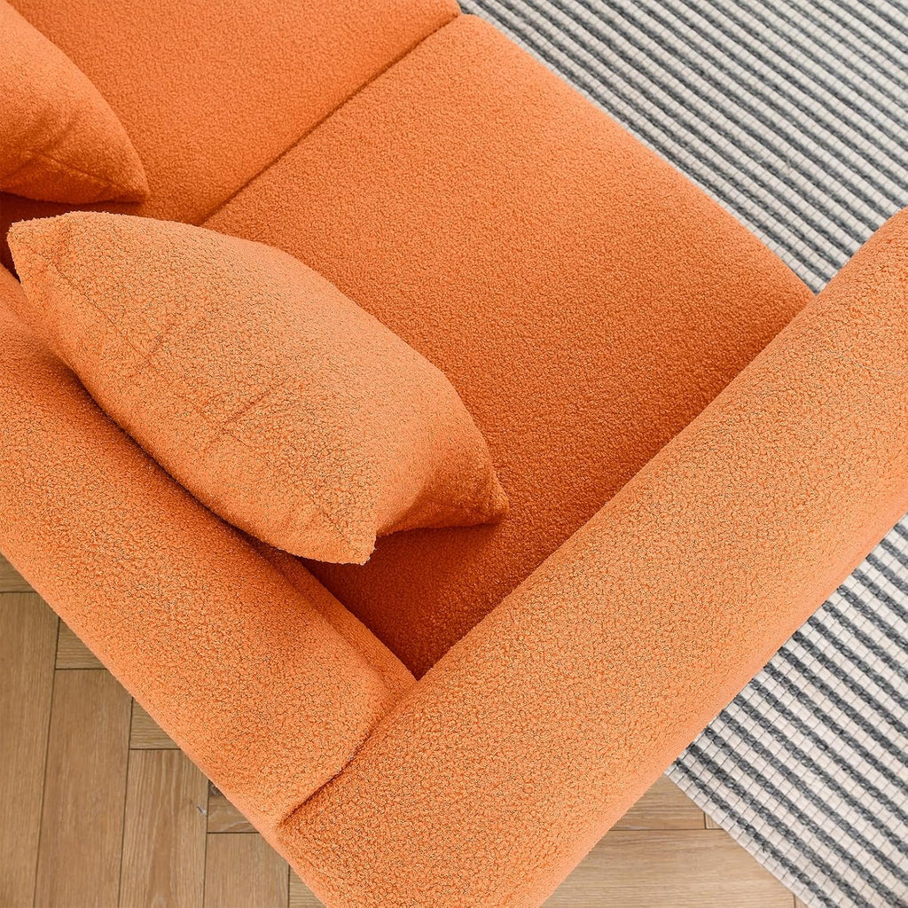 L-Shaped Sectional Couch, 81.5' Oversized Corner Sofa Teddy Boucle Comfy Cloud Modern Upholstered Deep Seat Set with Stylish Metal Legs for Living Room Home Office,Apartment, Orange