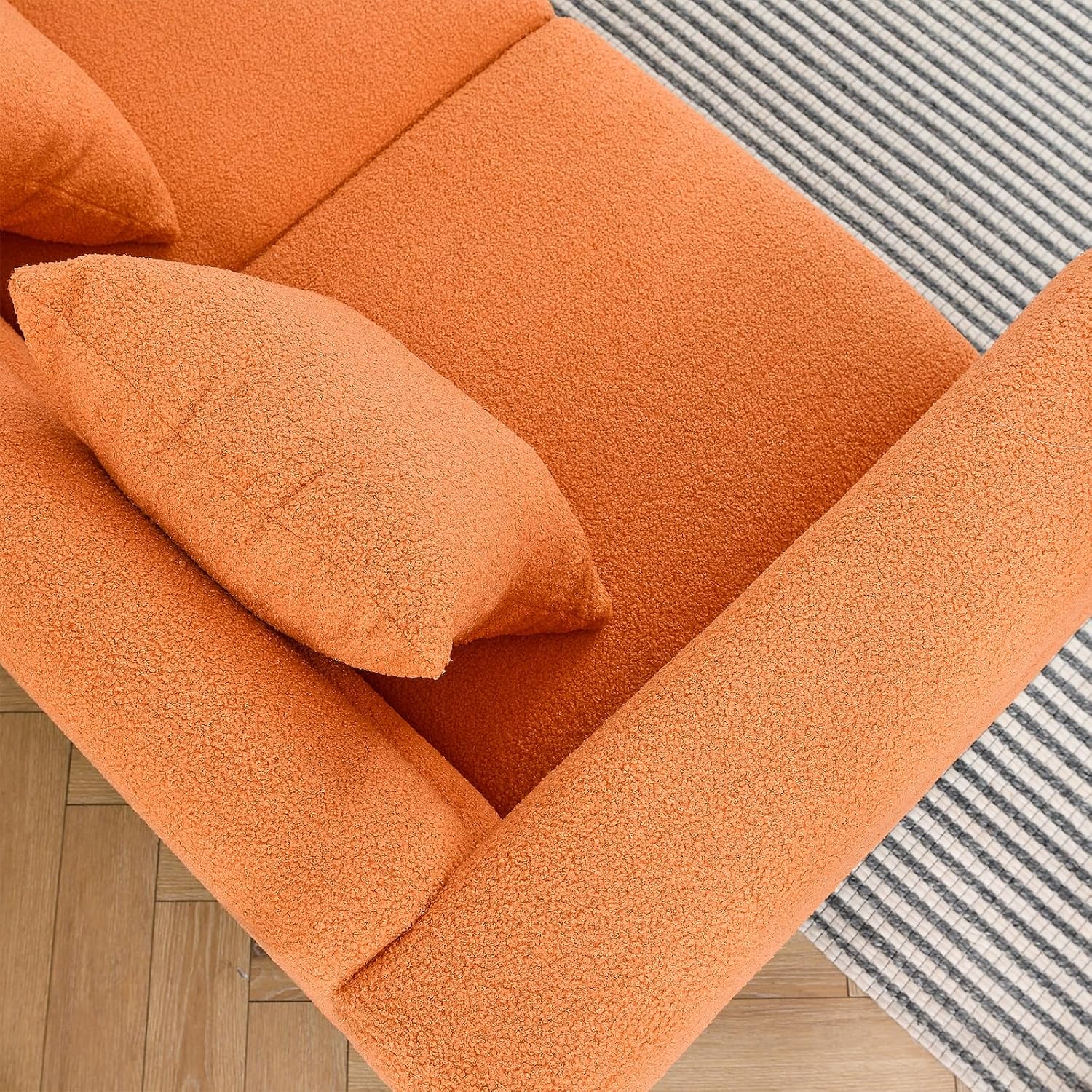 L-Shaped Sectional Couch, 81.5' Oversized Corner Sofa Teddy Boucle Comfy Cloud Modern Upholstered Deep Seat Set with Stylish Metal Legs for Living Room Home Office,Apartment, Orange