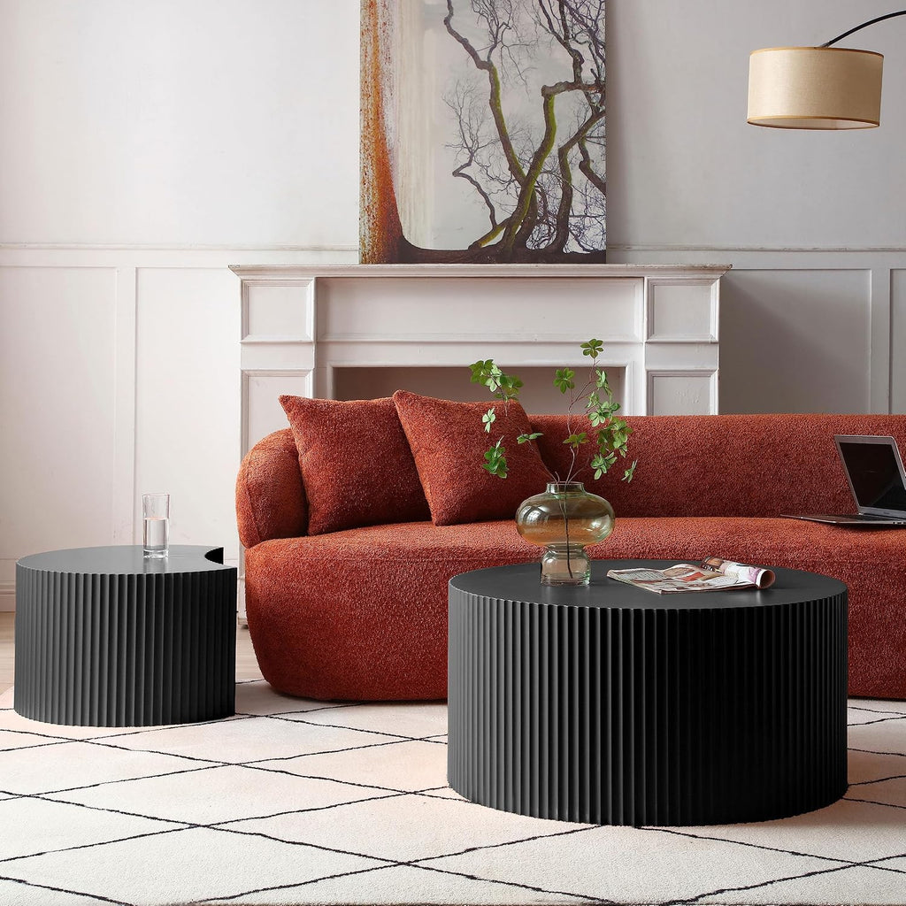 Round Nesting Coffee Table, Modern Wood Coffee Table Unique Shaped Set of 2 for Small Space, Living Room - Black