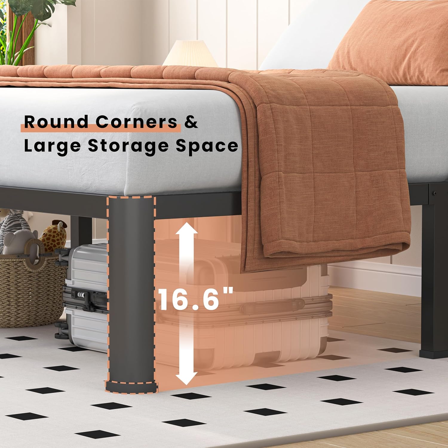 VIPSHOW 18 Inch Full Heavy Duty 3500 lbs Bed Frame with Round-Corner Legs & Anti-Squeak Design – Quick Assembly Metal Platform, No Box Spring Needed