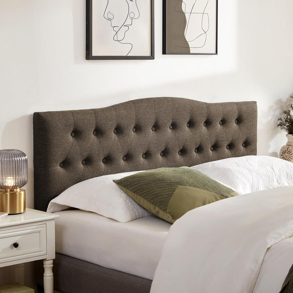 Huatean Home Tufted Upholstered Headboard Full Size, Sturdy and Durable Solid Wood Bed headboard, Fabric Headboard Adjustable Height from 37' to 51', Button Diamond Design Head Board, Chocolate