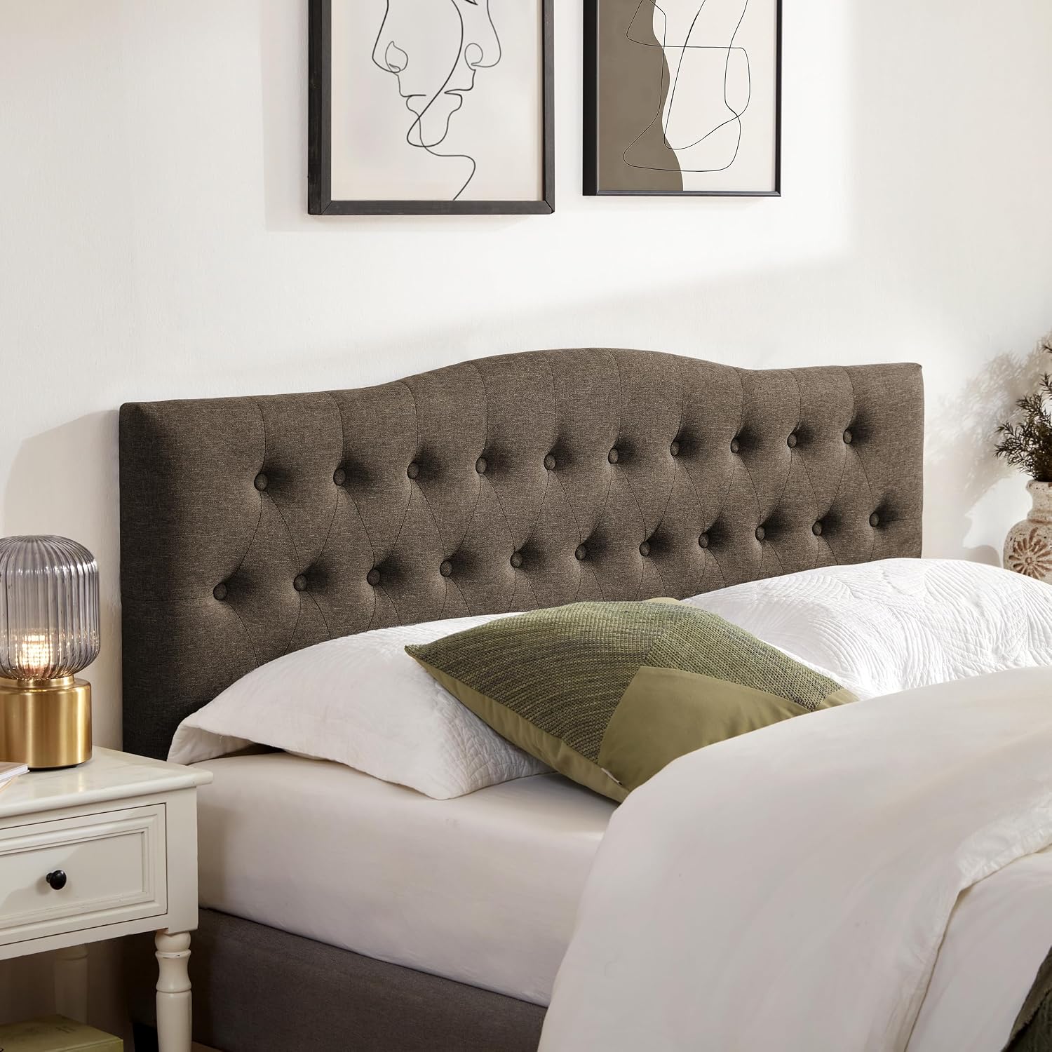 Huatean Home Tufted Upholstered Headboard Full Size, Sturdy and Durable Solid Wood Bed headboard, Fabric Headboard Adjustable Height from 37' to 51', Button Diamond Design Head Board, Chocolate