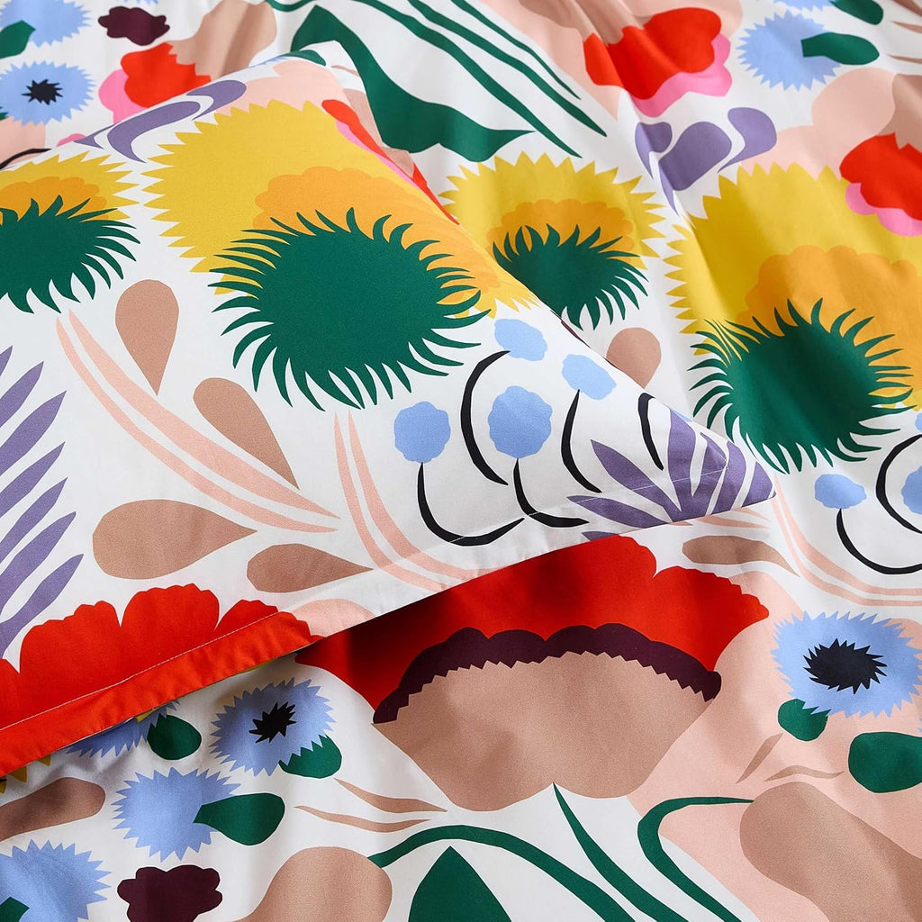 Marimekko - Full/Queen Duvet Cover Set, Cotton Percale Reversible Bedding with Matching Shams, Floral Home Decor (Ojakellukka Multicolor, Full/Queen)