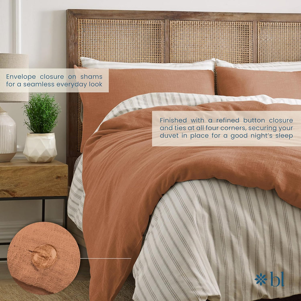 Blue Loom Duvet 100% Cotton Set, 3 Piece, Stone Washed Duvet Set King Size 104' x 92' with 2 Matching Pillow Shams, Comforter Not Included, Vivie - Clay Red