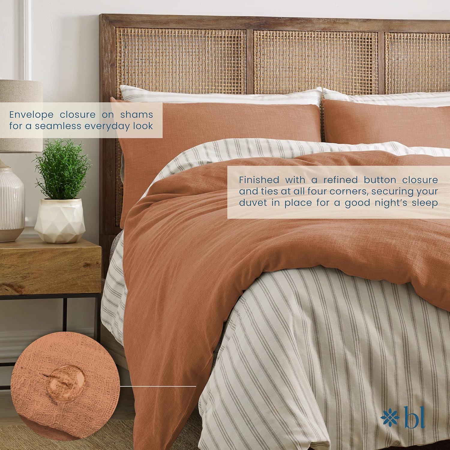 Blue Loom Duvet 100% Cotton Set, 3 Piece, Stone Washed Duvet Set King Size 104' x 92' with 2 Matching Pillow Shams, Comforter Not Included, Vivie - Clay Red