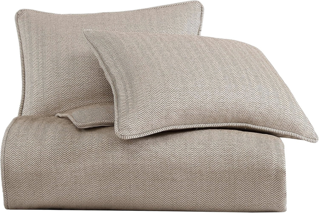 HiEnd Accents Chenille Herringbone 3 Piece King Duvet Set, Light Tan, Timeless Classic Modern Rustic Woven Tweed Luxury Bedding Set, 1 Duvet Cover and 2 Pillowcases