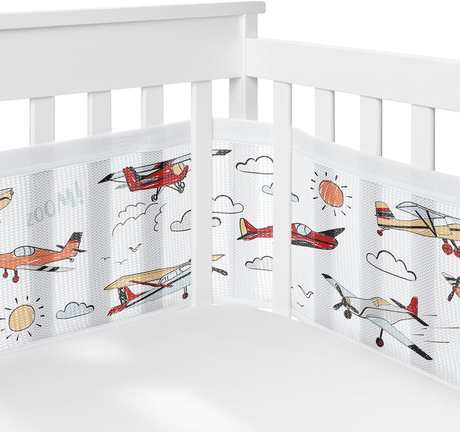 Sweet Jojo Designs Vintage Airplane Boy Baby Crib Bedding Set Infant Nursery Room BreathableBaby Breathable Mesh Crib Liner Blanket Fitted Sheet 6p Red Blue Air Planes Transportation Clouds Aviator
