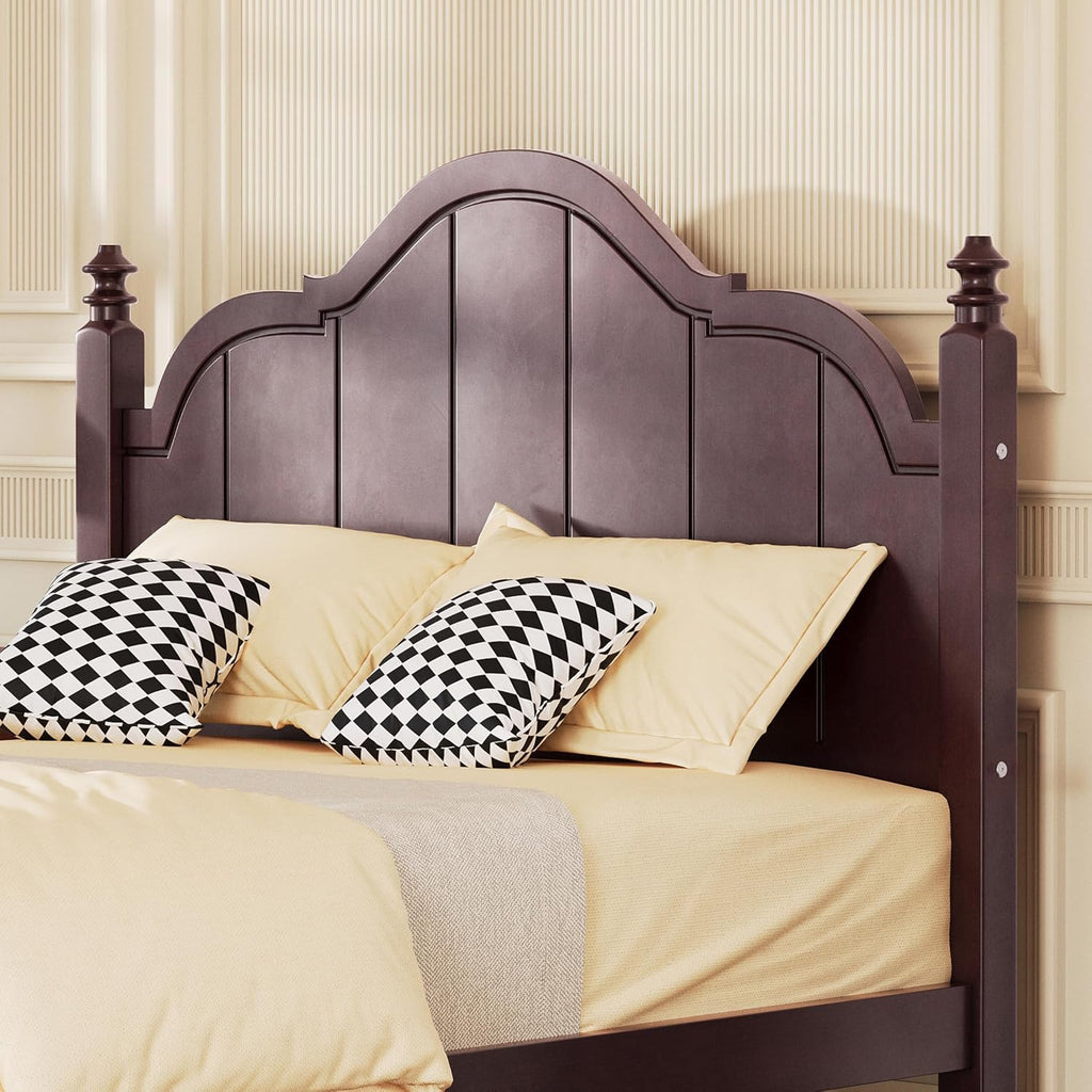 Full Size Platform Bed with Wide Headboard, Vintage Full Wooden Bed Frame with Durable Slats Support for Bedroom, Up to 650lbs, No Box Spring Needed, Easy Assembly (Espresso2, Full)