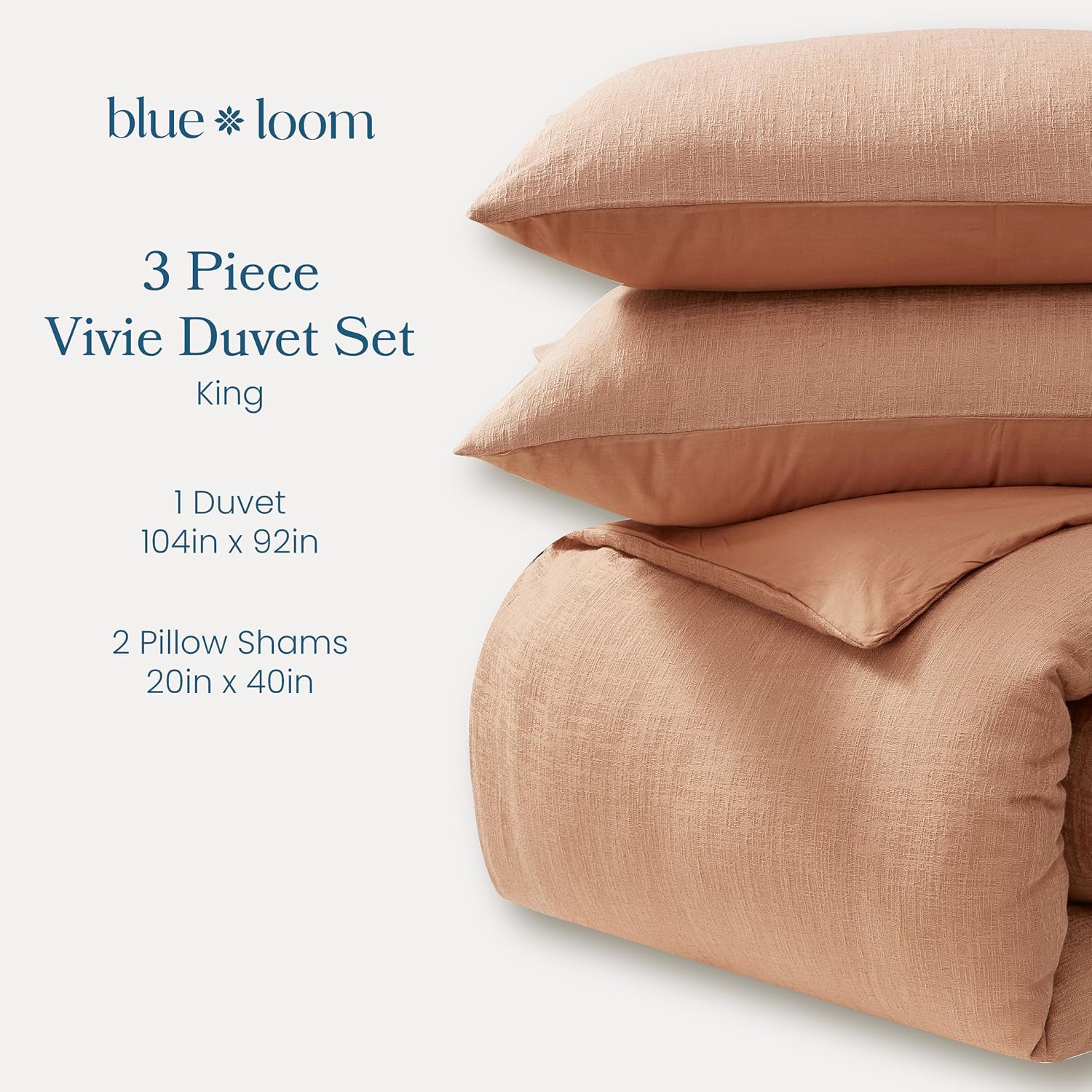 Blue Loom Duvet 100% Cotton Set, 3 Piece, Stone Washed Duvet Set King Size 104' x 92' with 2 Matching Pillow Shams, Comforter Not Included, Vivie - Clay Red