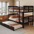 Harper & Bright Designs Full Over Full Bunk Bed with Trundle, Solid Wood Bunk Bed Frame with Ladders, Bedroom Furniture, Espresso
