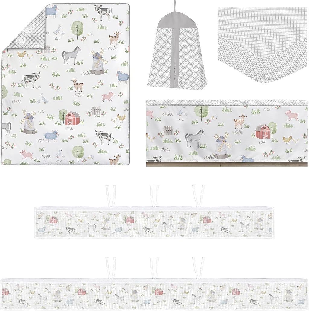 Sweet Jojo Designs Farm Animals Boy or Girl Baby Crib Bedding Set Infant Nursery BreathableBaby Breathable Mesh Crib Liner Blanket Sheet Skirt 6 PC Gender Neutral Farmhouse Barn Horse Cow Sheep Pig