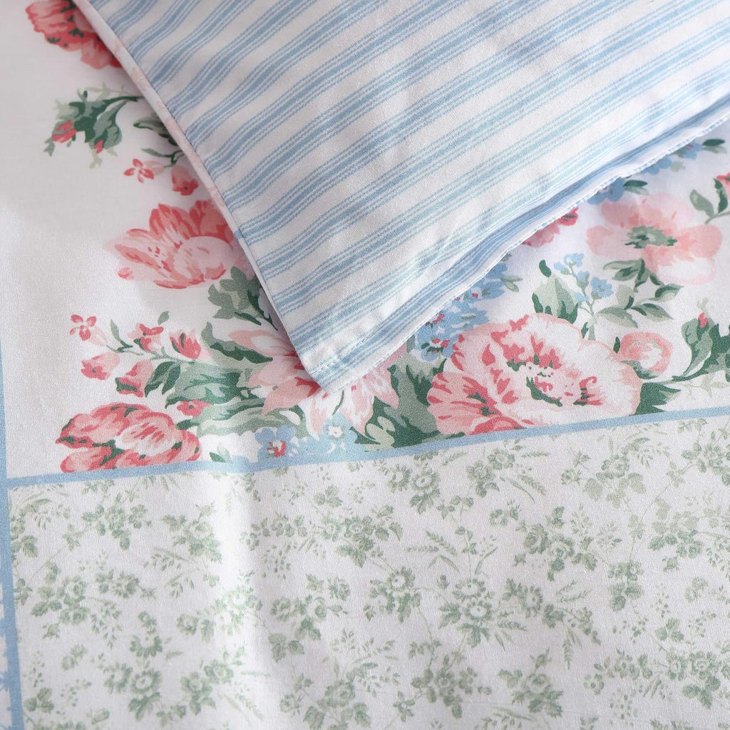 Laura Ashley - Duvet Set, Super Soft & Cozy Bedding, Includes Matching Shams & Bonus Throw Pillow Covers, Coquette Room Decor (Hope Patchwork Blue, King)