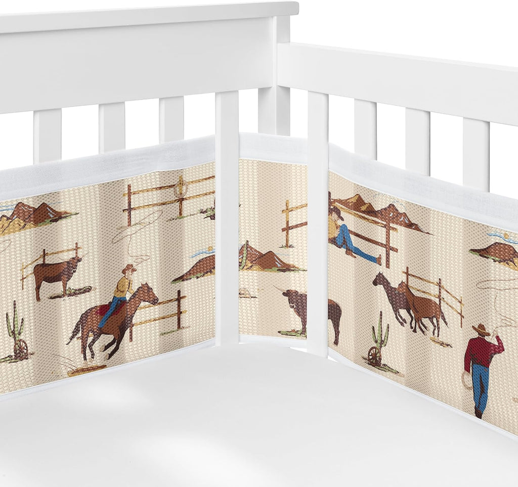 Sweet Jojo Designs Tan Brown Western Cowboy Boy Girl Gender Neutral Baby Crib Bedding Set Infant Nursery Room BreathableBaby Breathable Mesh Crib Liner Blanket Fitted Sheet Skirt 6p Wild West Horse