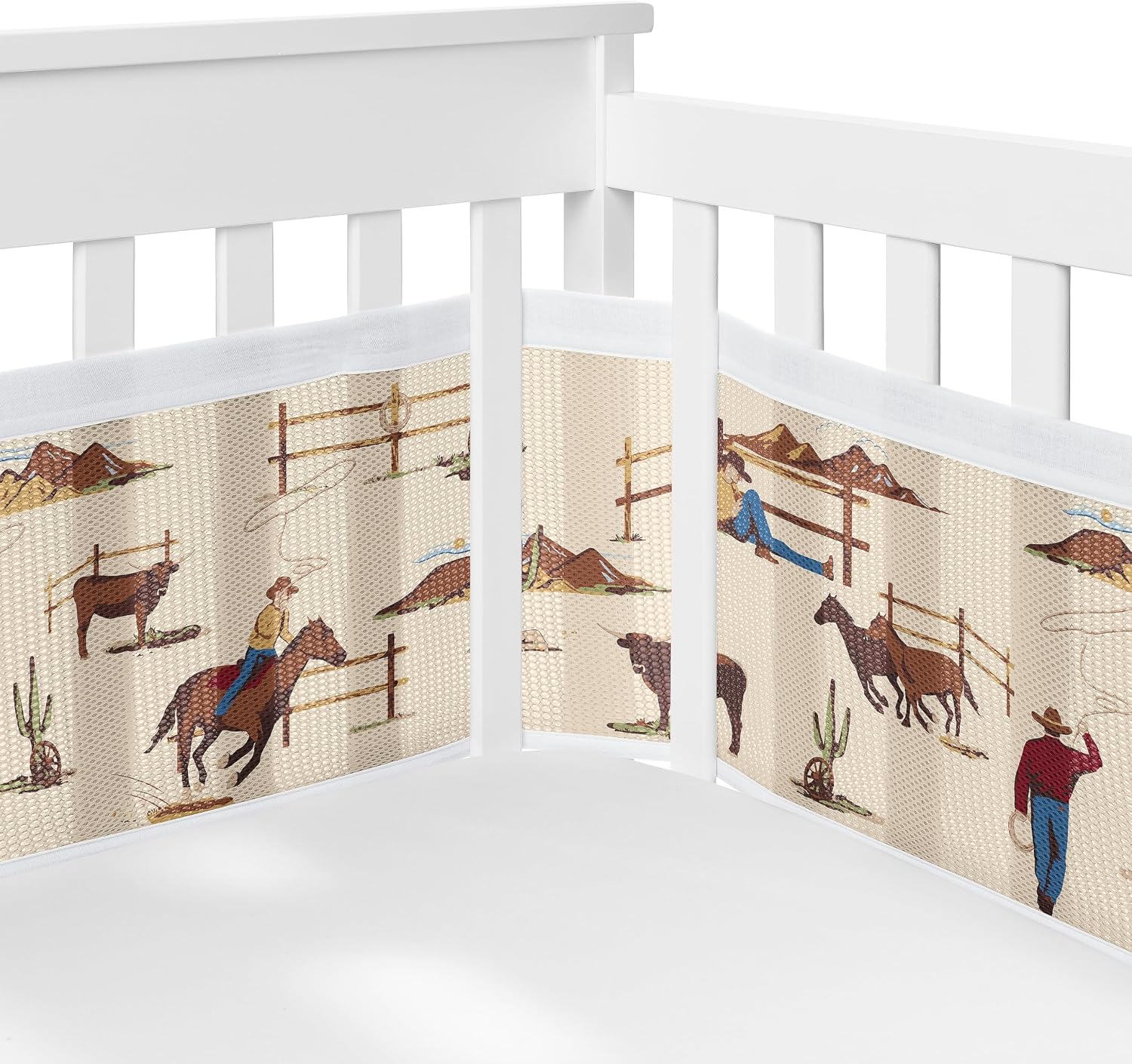 Sweet Jojo Designs Tan Brown Western Cowboy Boy Girl Gender Neutral Baby Crib Bedding Set Infant Nursery Room BreathableBaby Breathable Mesh Crib Liner Blanket Fitted Sheet Skirt 6p Wild West Horse