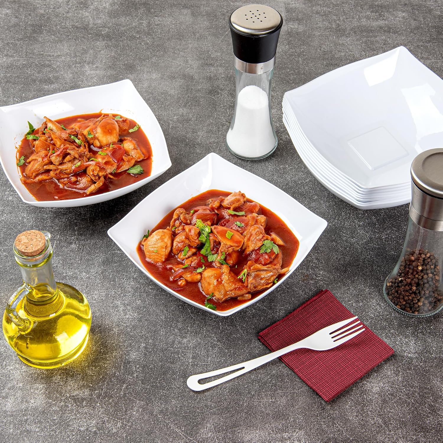 Restaurantware Moderna 32 Ounce Fancy Plastic Bowls 100 Square Disposable Salad Bowls - Durable Heavy-duty White Plastic Bowls For Warm And Cold Foods