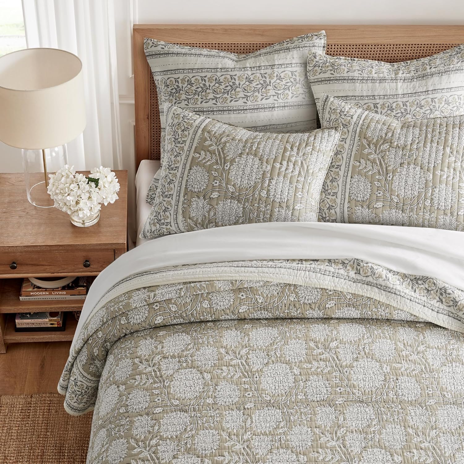 Levtex Home Adare Taupe Reversible Twin XL/Twin Quilt Set (68x86in) with 1 Pillow Sham (26x20in) - Floral Bedding - Taupe White - Cotton Twin Size Quilt Bedding Set - Lightweight, Soft, Pre-Washed